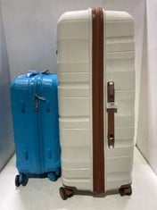 LARGE KONO SUITCASE IN CREAM/BROWN TO INCLUDE TRAVEL SENTRY HARDSHELL CABIN CASE IN BLUE