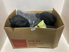 BOX OF ASSORTED ITEMS TO INCLUDE BLACK PUFFER COAT- SIZE UNKNOWN