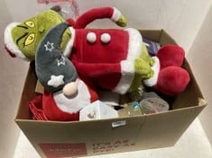 BOX OF ASSORTED ITEMS TO INCLUDE EXTENDABLE GRINCH CHRISTMAS DECOR