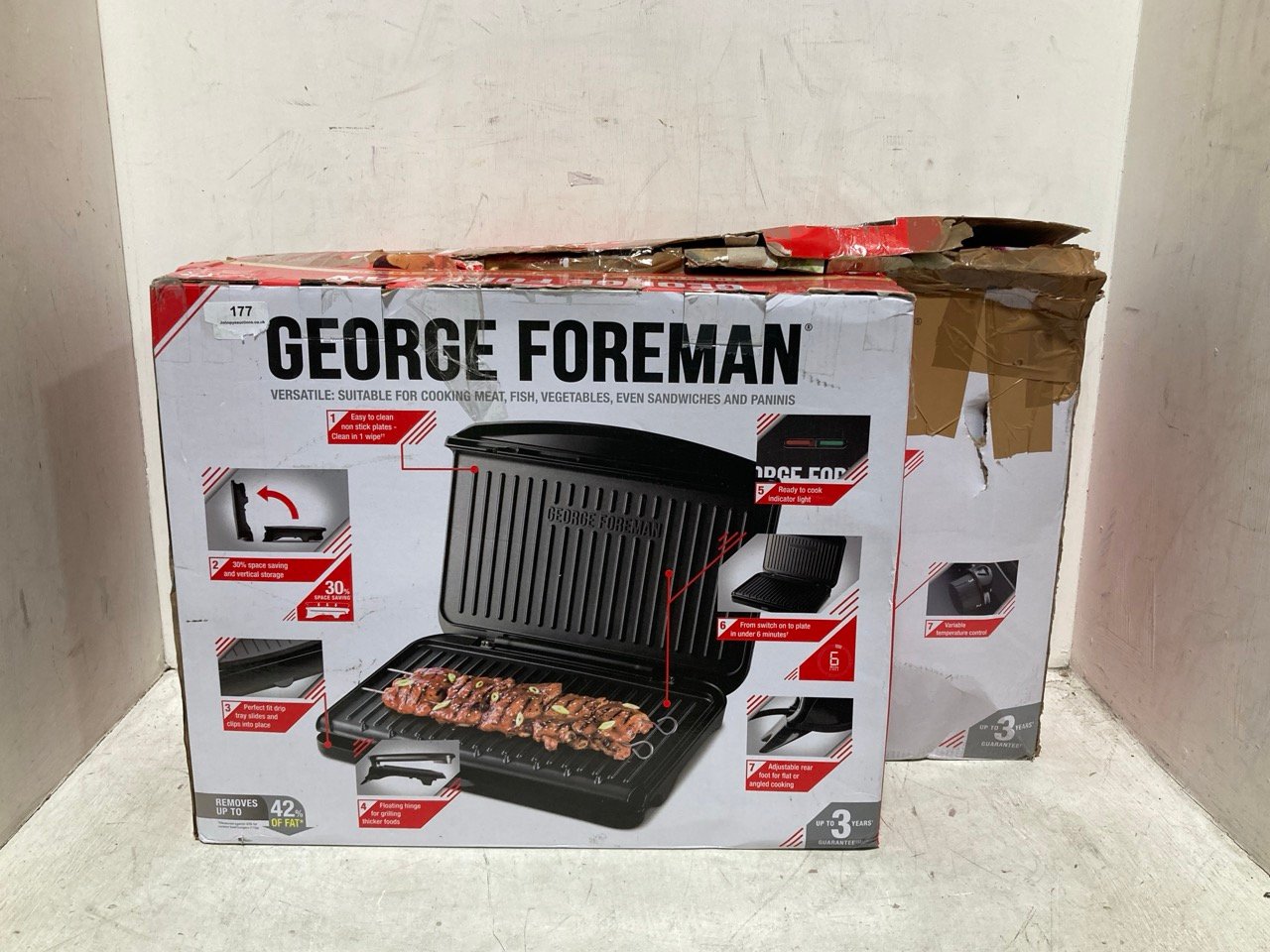 GEORGE FOREMAN LARGE ELECTRIC GRILL & GRIDDLE TO INCLUDE GEORGE FOREMAN LAQRGE ELECTRIC FIT GRILL