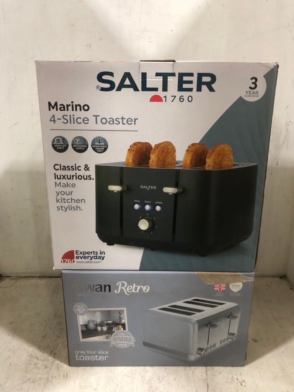 3 X ASSORTED ITEMS TO INCLUDE SWAN RETRO 4 SLICE TOASTER GREY