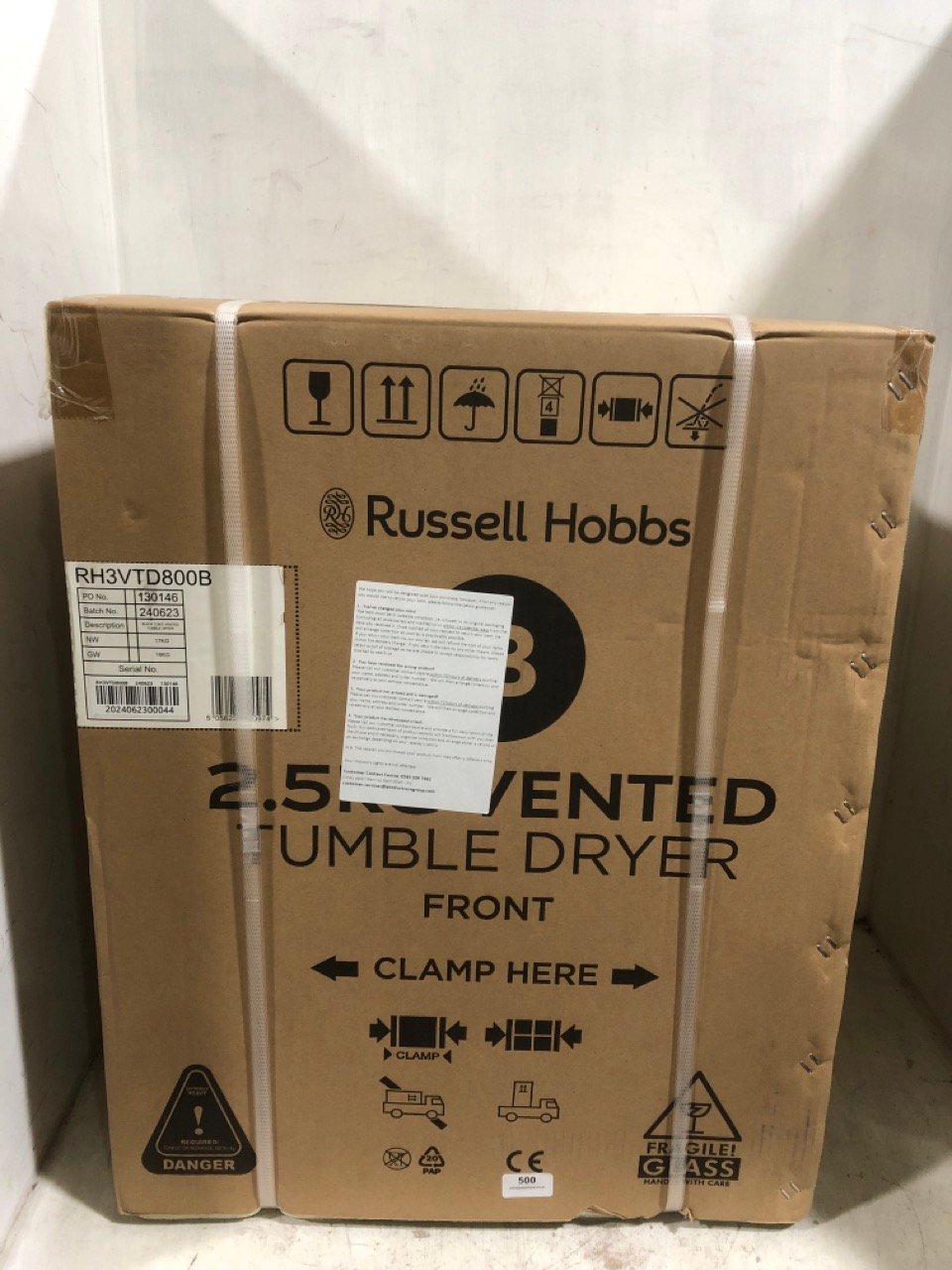 RUSSELL HOBBS 2.5KG COMPACT VENTED TUMBLE DRYER BLACK RH3VTD800B - RRP £206