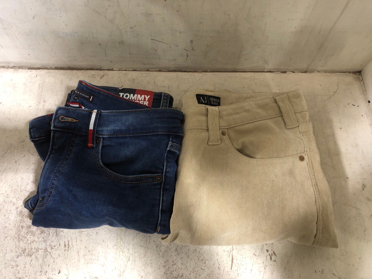 TOMMY HILFIGER BLUE JEANS - SIZE 164 TO INCLUDE ARMANI JEANS CORDUROY BEIGE JEANS - SIZE 33