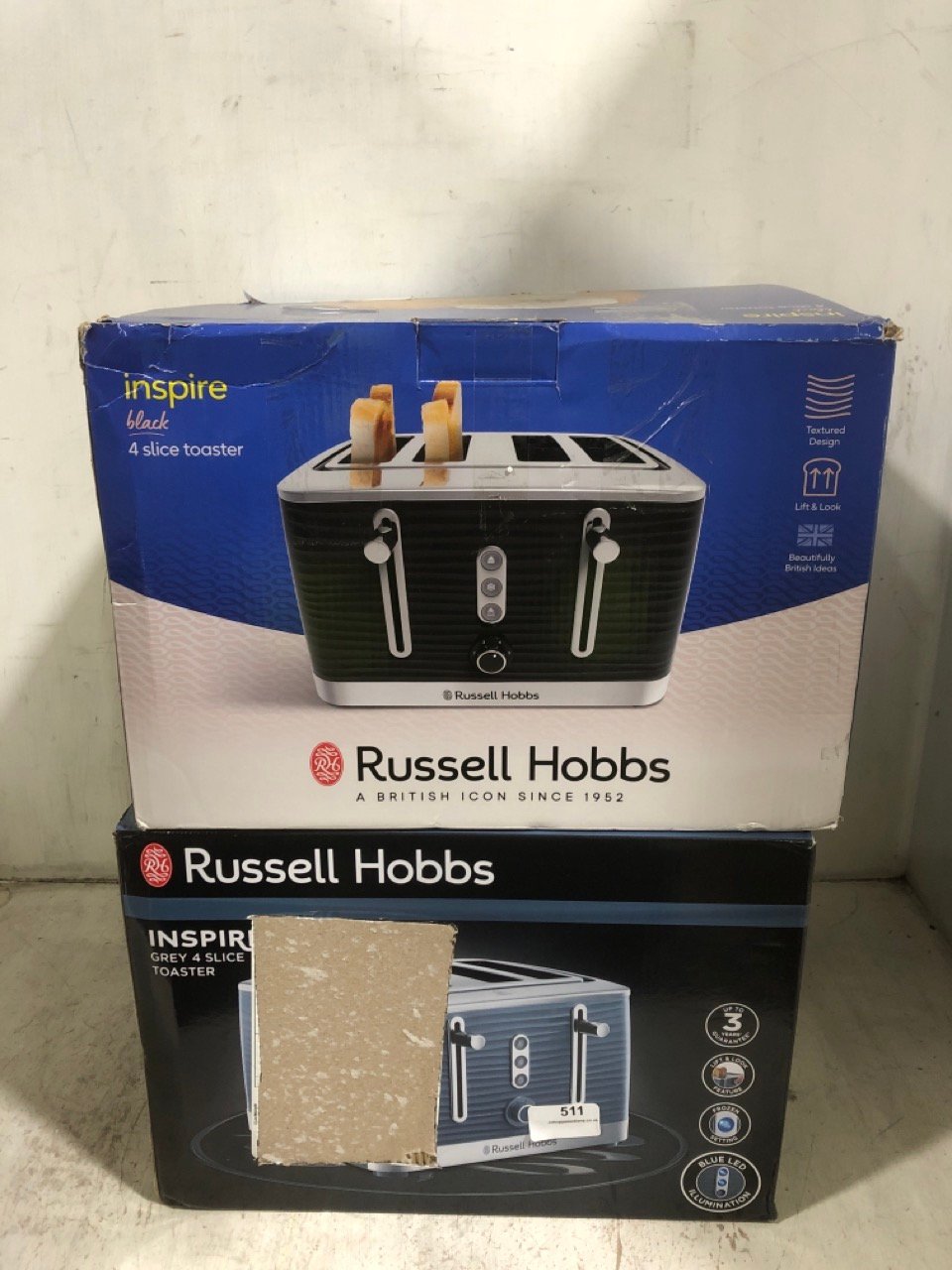 RUSSELL HOBBS INSPIRE BLACK 4 SLICE TOASTER TO INCLUDE RUSSELL HOBBS INSPIRE GREY 4 SLICE TOASTER