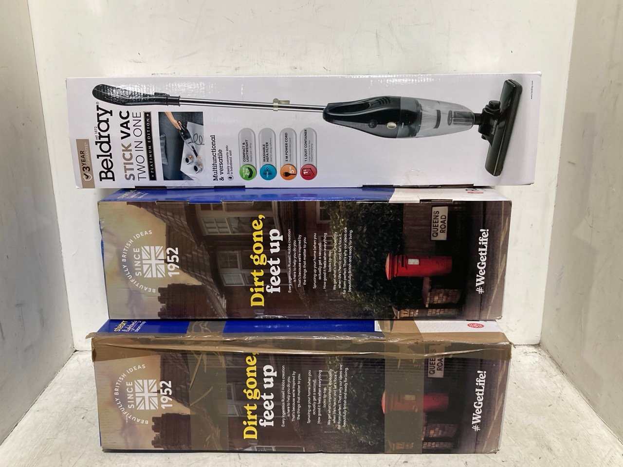 2 X RUSSELL HOBBS STEAM & CLEAN LIGHTWEIGHT STEAM MOP TO INCLUDE BELDRAY PLATINUM EDITION 2-IN-1 CORDLESS STICK VACUUM CLEANER