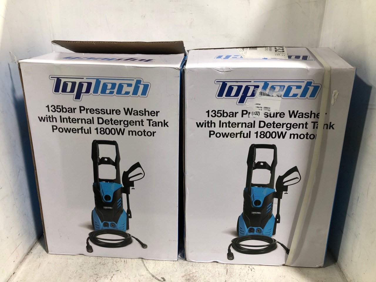 2 X TOP TECH 1800W PRESSURE WASHER WITH INTERNAL DETERGENT TANK 135 BAR