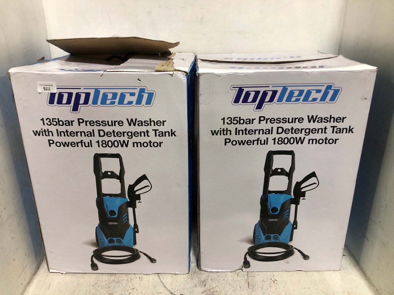 2 X TOP TECH 1800W PRESSURE WASHER WITH INTERNAL DETERGENT TANK 135 BAR