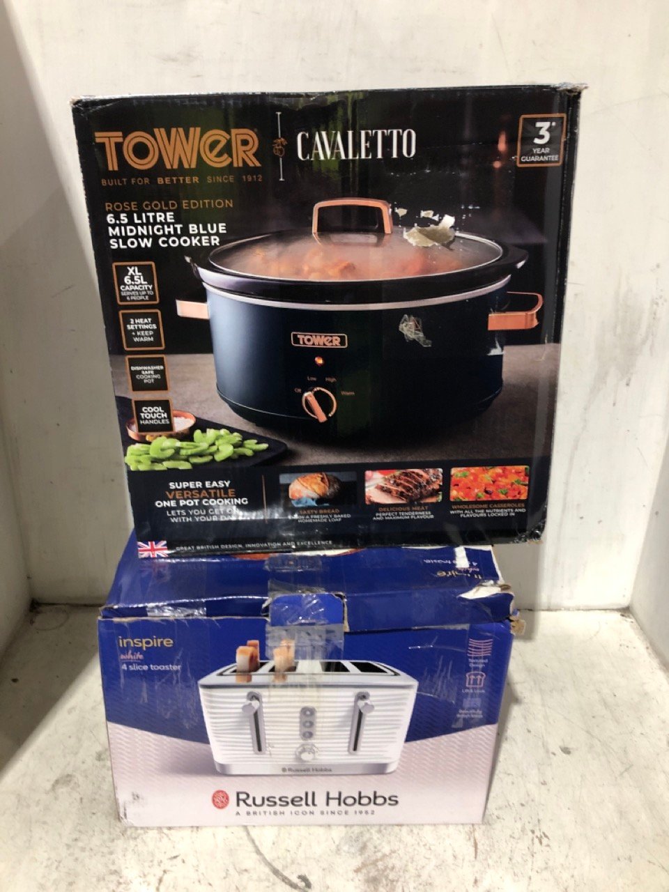 TOWER X CAVALETTO ROSE GOLD EDITION 6.5L MIDNIGHT BLUE SLOW COOKER TO INCLUDE RUSSELL HOBBS INSPIRE WHITE 4 SLICE TOASTER