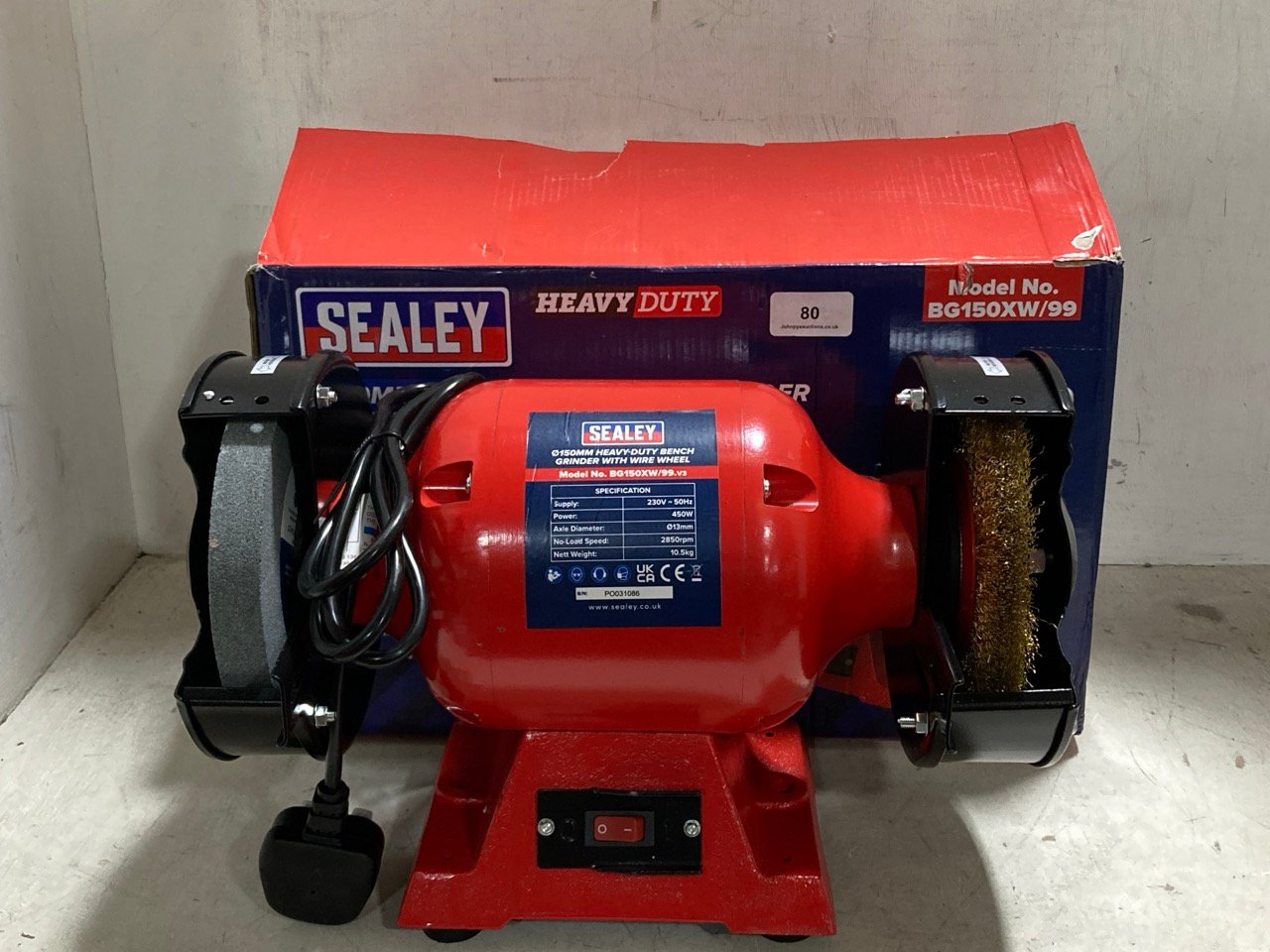 SEALEY HEAVY-DUTY 150MM BENCH GRINDER WITH WIRE WHEEL 450W/230V BG150XW/99 - RRP £233