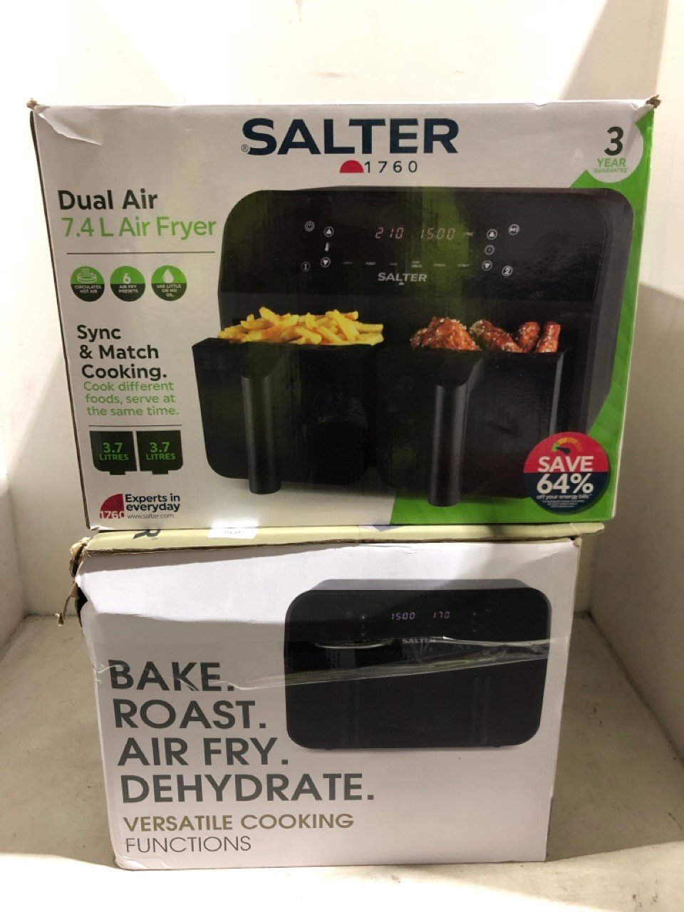 2 X SALTER 7.4L DUAL BASKET AIR FRYER EK4750BLK