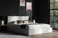 MAD WHITE FAUX LEATHER SMALL DOUBLE OTTOMAN BED FRAME (KERBSIDE PALLET DELIVERY)