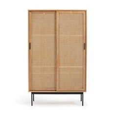 LA REDOUTE WASKA SLIDING DOOR VENEER & RATTAN DOUBLE WARDROBE IN NATURAL / BLACK - ITEM NO. GIE512 - RRP £1050