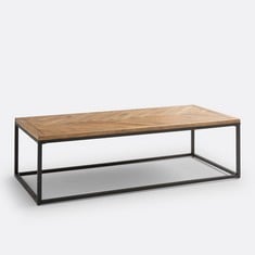 LA REDOUTE NOTTINGHAM PARQUET PINE & METAL COFFEE TABLE IN POLISHED PINE - ITEM NO. DLK341 - RRP £299