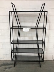 INDUSTRIAL STYLE GLASS/METAL DOUBLE BOOK SHELF IN BLACK