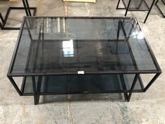 INDUSTRIAL STYLE GLASS/METAL CONSOLE TABLE IN BLACK