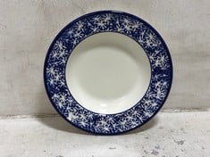 144 X STONE THE CROW SMALL PLATE IN BLUE / WHITE (KERBSIDE PALLET DELIVERY)