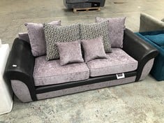 MARINO FABRIC / FAUX LEATHER 3 SEATER SCATTER BACK SOFA IN GREY / BLACK - RRP £999