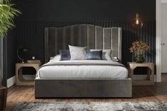 SHER MID GREY VELVET KING SIZE OTTOMAN BED FRAME (KERBSIDE PALLET DELIVERY)