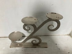 STONE THE CROWS TRIPLE SLOPING TABLE CANDLEHOLDER TO INCLUDE STONE THE CROWS FOUR PART TABLE CANDLEHOLDER IN SALVAGE CHIC