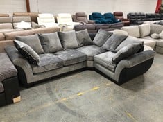 LANA FABRIC / FAUX LEATHER RIGHT HAND CORNER SOFA IN GREY / BLACK - RRP £1109