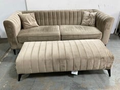 MARY 3 SEATER SOFA WITH LARGE FOOTSTOOL IN MINK VELVET - TOTAL LOT RRP £1406