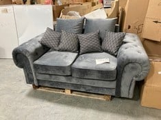 ROMEO TWO SEATER VELVET SOFA IN GREY WITH SCATTER CUSHIONS - RRP £599