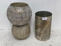 3 X HOME DECOR TO INCLUDE RUSTIC LEAF ENGRAVED CANDLE HOLDER (COLLECTION ONLY)