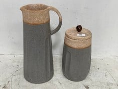 CERAMIC JUG IN COLOUR SAND/GREY TO INCLUDE CERAMIC JAR WITH LID- SAND/GREY (COLLECTION ONLY)