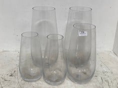 SET OF 5-LEAF ENGRAVED GLASS VASES (ASSORTED SIZES) (COLLECTION ONLY)