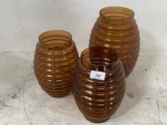 3 X GLASS DECORATIVE HIVE VASES IN BROWN (COLLECTION ONLY)