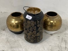 3 X ASSORTED VASES TO INCLUDE GLITZ VASE SMALL BLACK & GOLD (COLLECTION ONLY)