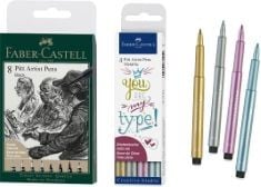 APPROX 20X ASSORTED ITEMS TO INCLUDE FABER-CASTELL 167158 PITT ARTIST PEN COLOUR 199 BLACK XXS S F M B C 1.5 FUDE HARD CASE OF 8 + PITT ARTIST PEN METALLIC PACK OF 4.