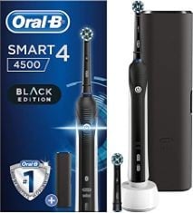 1 X ORAL-B SMART 4 ELECTRIC TOOTHBRUSHES FOR ADULTS, MOTHERS DAY GIFTS FOR HER / HIM, APP CONNECTED HANDLE, 2 TOOTHBRUSH HEADS & TRAVEL CASE, 3 MODES WITH TEETH WHITENING, 2 PIN UK PLUG, 4500, BLACK.