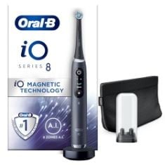 1 X ORAL-B IO8 ELECTRIC TOOTHBRUSH FOR ADULTS, APP CONNECTED HANDLE, 1 ULTIMATE CLEAN TOOTHBRUSH HEAD & MAGNETIC POUCH, 6 MODES, TEETH WHITENING, 2 PIN UK PLUG.