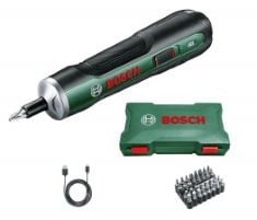 2 X BOSCH HOME AND GARDEN CORDLESS SCREWDRIVER PUSHDRIVE (3.6 VOLT, 32 BITS, IN STORAGE BOX).