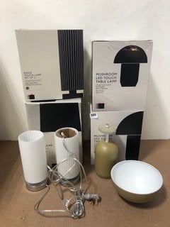 4 X ASSORTED LIGHTING ITEMS TO INCLUDE JOHN LEWIS & PARTNERS MUSHROOM LED TOUCH TABLE LAMP: LOCATION - BR10