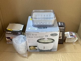 5 X ASSORTED KITCHEN ITEMS TO INCLUDE QUEST 2.5 LITRE RICE COOKER IN WHITE: LOCATION - BR6