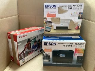 3 X ASSORTED PRINTERS TO INCLUDE EPSON WORKFORCE PRO WF-4820DWF OFFICE PRINTER IN BLACK: LOCATION - BR3