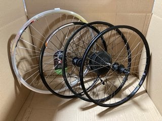 4 X ASSORTED BIKE WHEELS TO INCLUDE JALCO DX221 DOUBLE WALL BIKE WHEEL IN BLACK: LOCATION - BR15