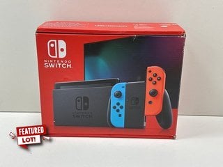 NINTENDO SWITCH 32 GB GAMES CONSOLE (ORIGINAL RRP - £249) IN NEON BLUE & NEON RED: MODEL NO HAC-001(-01, WITH BOX & ALL ACCESSORIES) [JPTM127909]. THIS PRODUCT IS FULLY FUNCTIONAL AND IS PART OF OUR