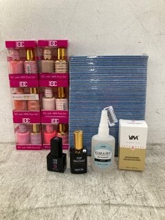 QTY OF ASSORTED NAIL SUPPLIES TO INCLUDE KIARA SKY DIP ESSENTIAL BASE LIQUID 56G: LOCATION - E4