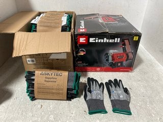 EINHELL UPRIGHT BELT GRINDER/SANDER TO INCLUDE BOX OF SKYTEC SUPREME PROTECTIVE GLOVES: LOCATION - H17