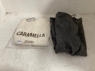 2 X ASSORTED CLOTHING ITEMS TO INCLUDE CARAMELLA 2 PIECE BUTTON UP SLEEVELESS BLOUSE AND SHORT SETS IN CREAM SIZE: 8: LOCATION - H14