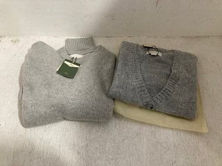 2 X ASSORTED CLOTHING ITEMS TO INCLUDE 33MM ROUND NECK KNITTED SWEATSHIRT IN GREY SIZE: M: LOCATION - H14