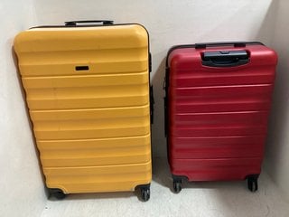 2 X ASSORTED SIZE JOHN LEWIS AND PARTNERS HARDSHELL TRAVEL SUITCASES IN RED AND YELLOW: LOCATION - H13