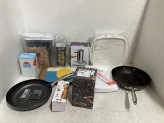 QTY OF ASSORTED JOHN LEWIS AND PARTNERS HOUSE HOLD ITEMS TO INCLUDE SIMPLE HUMAN SENSOR PUMP , TALA SELF RAISING FLOUR STORAGE METAL TIN: LOCATION - H12