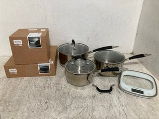 QTY OF ASSORTED JOHN LEWIS AND PARTNERS KITCHEN ITEMS TO INCLUDE SALTER ELECTRONIC GLASS SCALE: LOCATION - H9