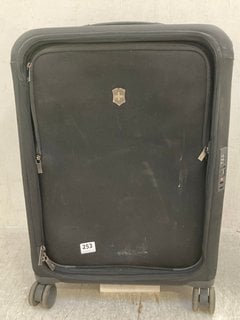 SMALL SIZED SOFT SHELL TRAVEL SUITCASE IN BLACK: LOCATION - E13