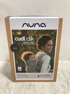 NUNA CUDL CLIK BABY CARRIER - NEWBORN TO 3YRS IN CAVIAR - RRP - £160: LOCATION - E0