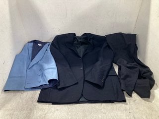 MENS FORMAL SUIT JACKET , WAISTCOAT AND TROUSER SET IN LIGHT AND DARK BLUE SIZE: W32 X L35'': LOCATION - E15